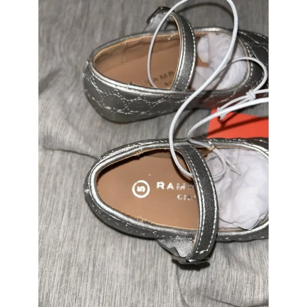 Rampage Girls Sliver Casual Dress Holiday School Ballet Flats Shoes Size 5
